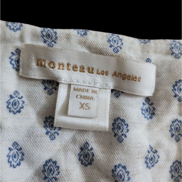 Monteau Los Angeles Empire Waist Maxi Dress Size XS Blue White Rayon Linen Blend - Picture 3 of 13